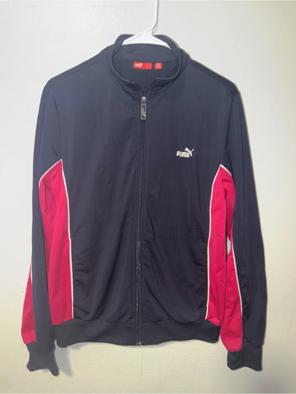 Puma Black Jacket with Red Panels and White Piping